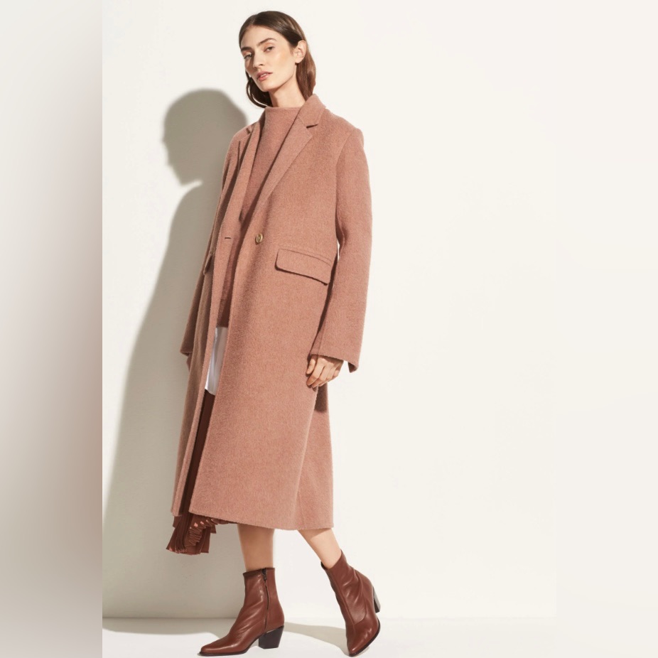 Vince Brushed Wool Long Coat In Vintage Rose